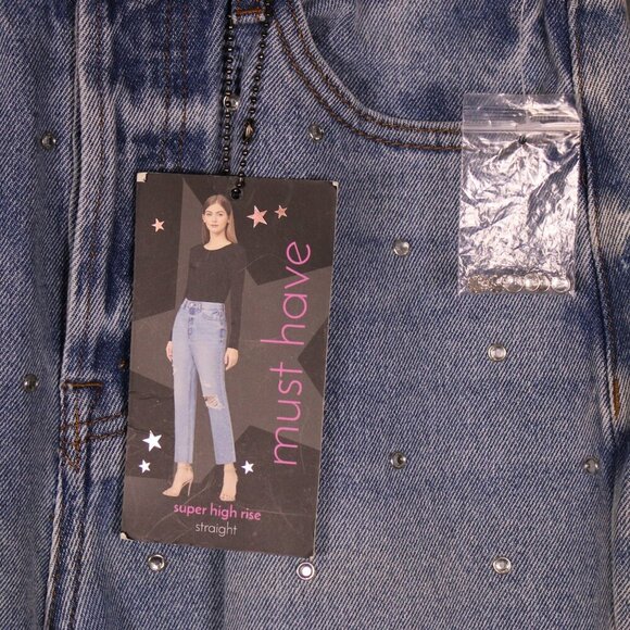 NWT Simple Society Y2K Crystal Destroyed‎ High Rise Straight Jeans 5/27 Festival - Picture 3 of 14